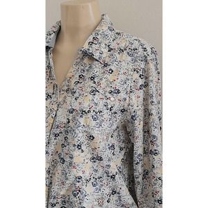 Christopher & Banks Womens Multicolor Floral 3/4 Sleeves Button Front Shirt Sz M